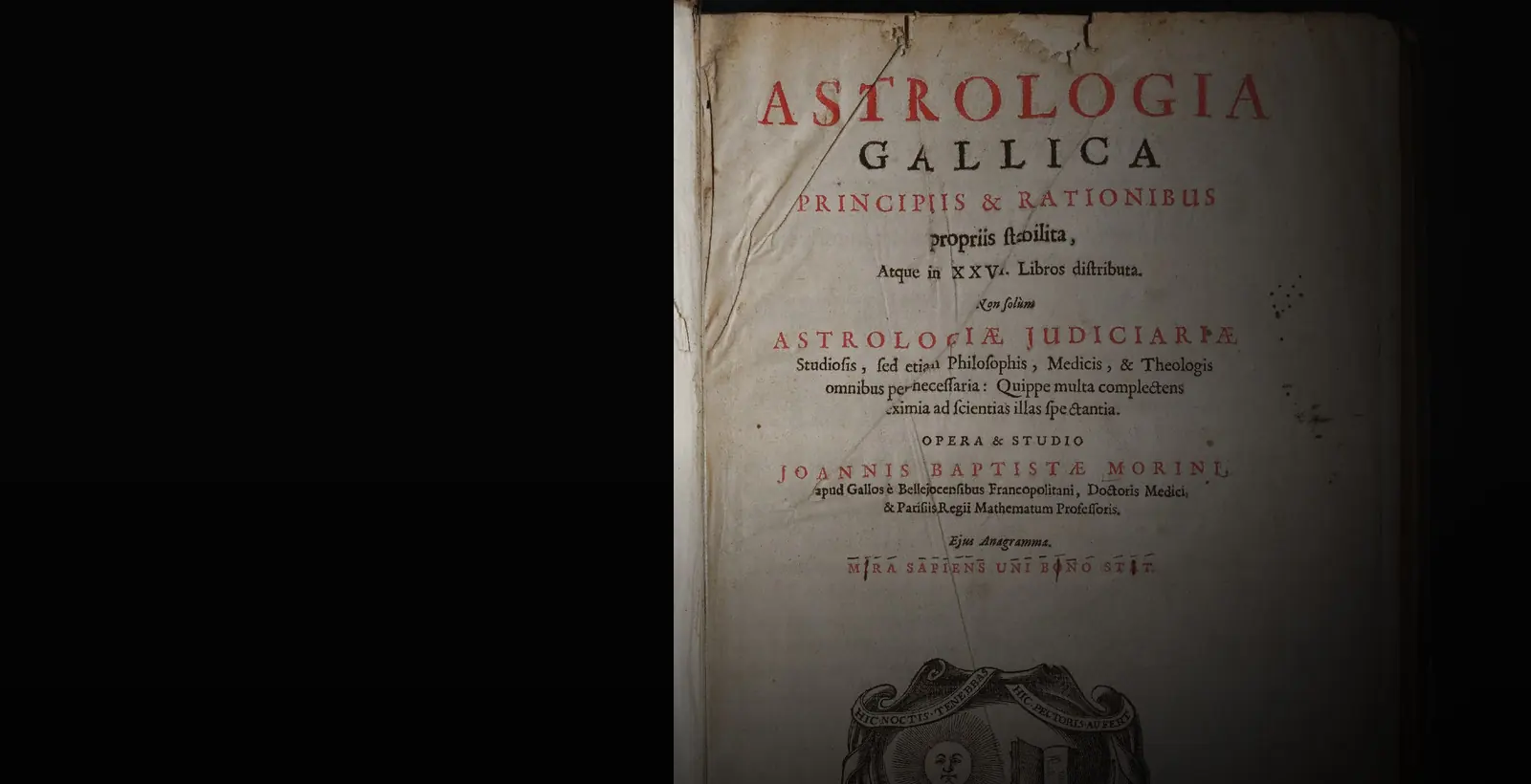 Page de titre en rouge et noir de l’Astrologia Gallica de Jean-Baptiste Morin, La Haye, 1661.